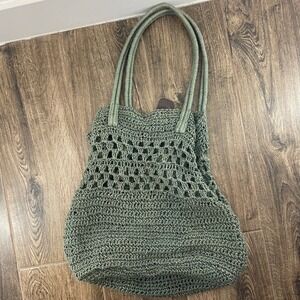 Large Green Crochet Tote Bag Beach Summer Shoulder Bag Cary All Boho Hippie